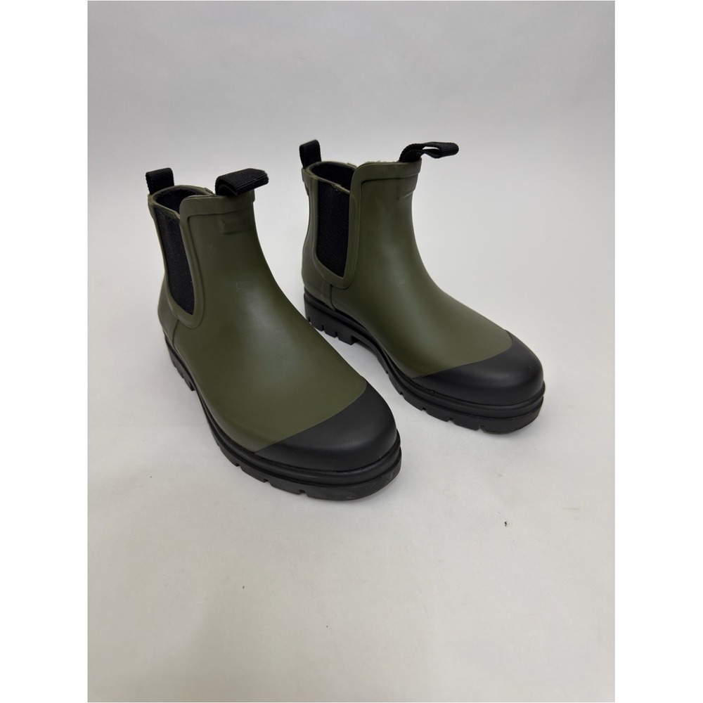Hunter Women 5 Olive Green Black Cap Toe Chelsea Ankle Rain Boots Lug Sole